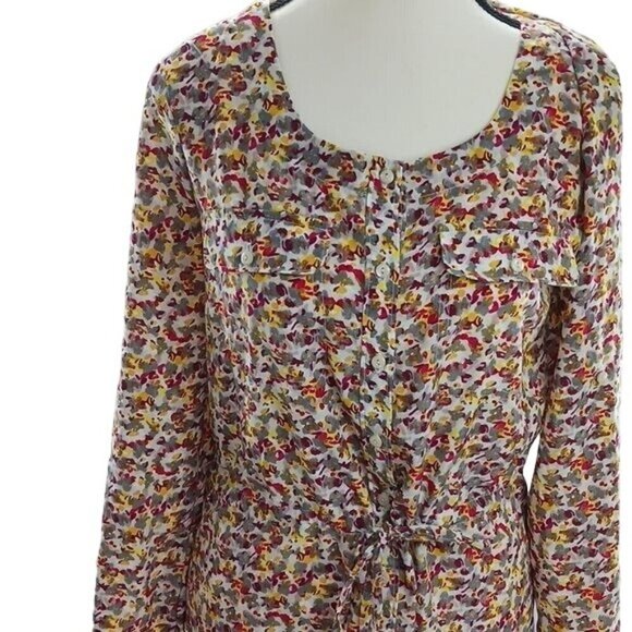 Gap Blouse Multi Floral Button Down Elastic Tie Waist Long Sleeve Womens Size XS - Picture 2 of 7